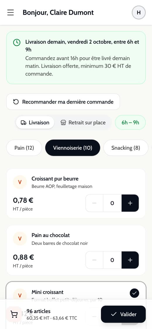 Le panier avec le choix livraison ou retrait sur place